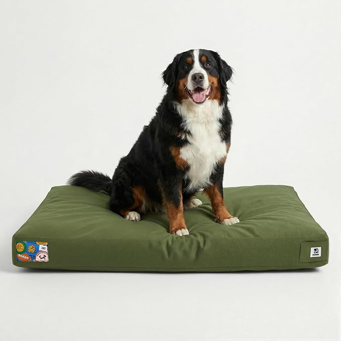 Sytopia 47 Inch Canvas Outdoor Dog Bed for XXL Dogs, Durable Dog Bed with Waterproof Machine Washable Removable Cover, Indoor Patio Pet Pad for Crate, Green