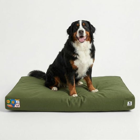 Sytopia 47 Inch Canvas Outdoor Dog Bed for XXL Dogs, Durable Dog Bed with Waterproof Machine Washable Removable Cover, Indoor Patio Pet Pad for Crate, Green