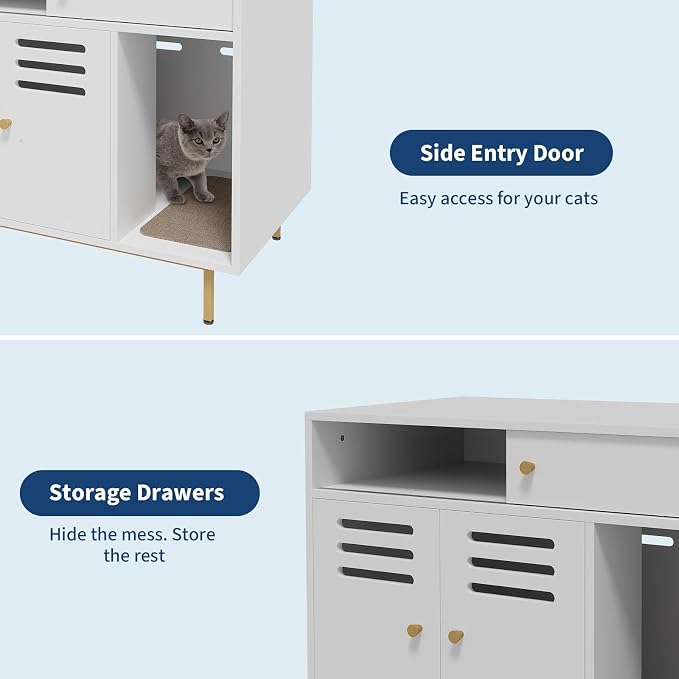 Garvee Cat Litter Box Furniture Easy-Clean Hidden Cats Litter Box Enclosed Cat Box Cabinet Enclosure Furniture with Side Entry for Indoor Living Room Bedroom