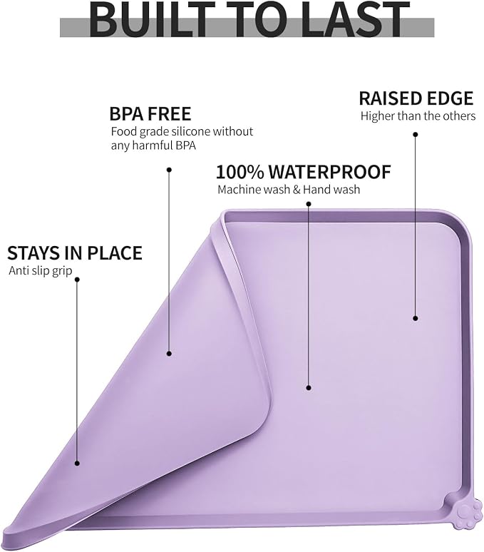 Reopet Silicone Pet Feeding Mat - Waterproof & Non-Slip Dog Cat Placemat | High Raised Edges Prevent Food & Water Spills to Protect Floors, Easy to Clean, Fit for Dog Cat Bowls