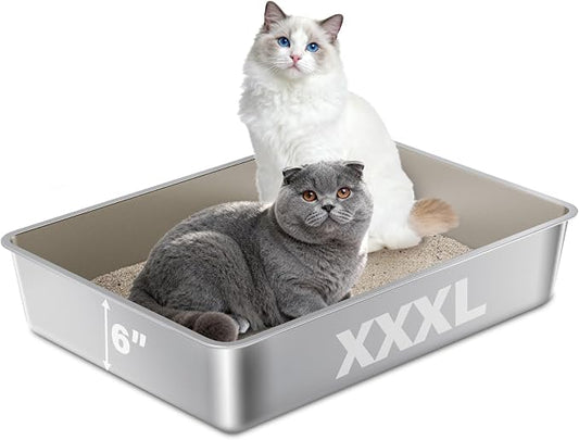 XXXL Stainless Steel Litter Box, Steel Litter Box 28" X 20" X 6" No Smell, Extra Large Metal Litterbox for Big Cat, Multiple Cats, Non Stick, Easy Cleaning
