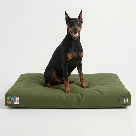 Sytopia 42 Inch Canvas Outdoor Dog Bed for Extra Large Dogs, Durable Dog Bed with Waterproof Machine Washable Removable Cover, Indoor Patio Pet Pad for Crate, Green