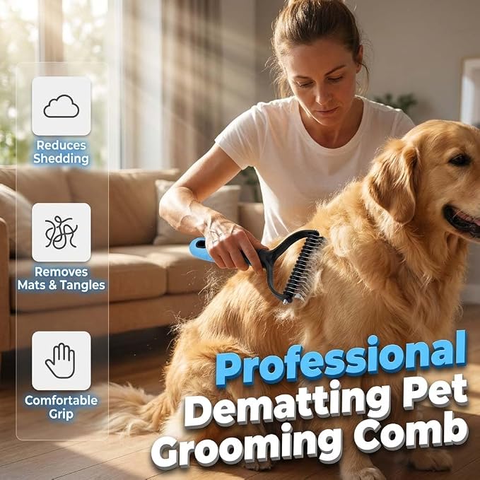 2026 Upgrade Double Sided Pet Grooming Brush, Dual Sided Pet Grooming Comb, Double Teeth, Silky Smooth, Convenient and Efficient for Dogs, Cats, Shedding, Bathing, and Daily Grooming (Yellow)