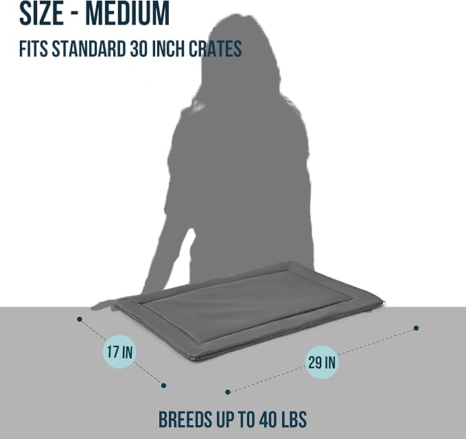 PELZIN Cybarmour 2.0 Chew Proof Dog Crate Pad - Outdoor Chew Resistant Dog Bed with Corner Anchor - Machine Washable - Water & Dirt-Resistant - Medium Breeds & Fits 30-Inch Crate - 29"x17", Charcoal