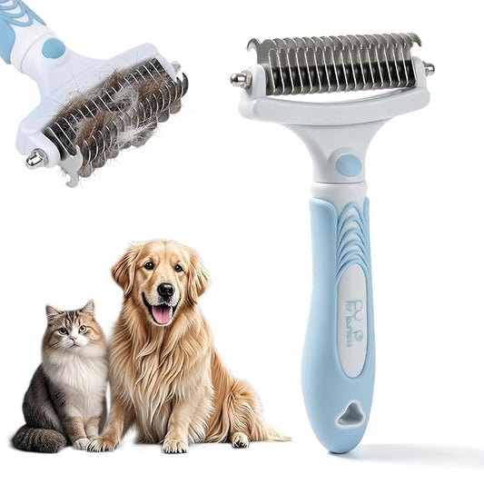 Dual-Sided Pet Grooming Comb, Dog Brush for Shedding, Deshedding Cat Brush for Cats & Dogs, Pet Grooming Rake, Deshedding & Grooming Tool For Long Haired And Short Haired Dogs (Blue)