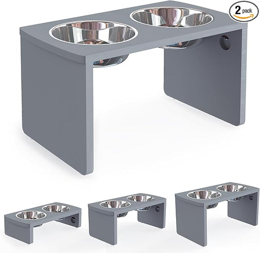 Elevated Dog Bowls, Bamboo Raised Dog Bowl for Large Dogs, with 2 Stainless Steel Bowls (13'' Tall-68oz Bowl, Grey)