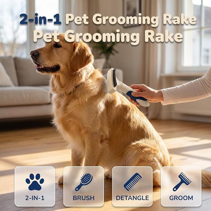 2026 Newly Upgraded 2-in-1 Dual-Sided Pet Grooming Tool for Shedding, Deshedding & Dematting Comb with Movable Stainless Steel Teeth and Curved Blade, Ideal for Cat & Dog Owners