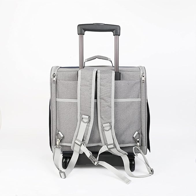 Portable Cat Carrier Backpack with Wheel Breathable Airline Approved Pet Travel Rolling Trolley Collapsible Backpack