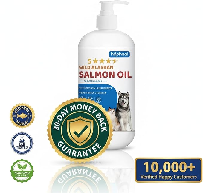 Fish Oil for Dog Cat, Salmon Oil for Dogs with Omega 3 EPA DHA, All Natural, Supports Skin and Coat, Joint & Bone Health (16 FLOZ)