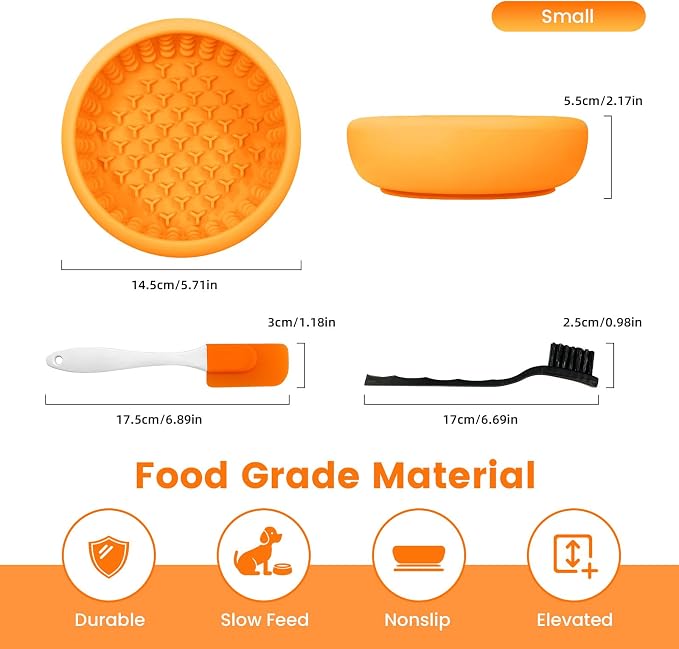 Dog Slow Feeder Licking Bowl,Freezeable Anxiety Relief Treat Dispenser, Non-Slip Anti-chocking Pet Dish,Entertainment Interactive Puzzle Toy for Small Medium Breed, BPA Free Silicone Dishwasher Safe