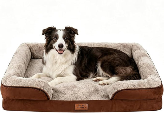 Orthopedic Dog Bed for Large Dogs - Gel Memory Foam Pet Bed with Waterproof & Washable Cover, Contoured Bolster Design for Dogs & Cats (Brown, 36.0" L x 27.0" W x 6.7" Th)