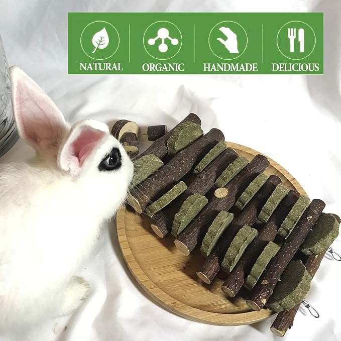 kathson Rabbit Bunny Chew Toys for Teeth, Natural Apple Wood Guinea Pigs Hanging Treats Chinchilla Treats Sticks for Rabbit Hamsters Bunny Chinchilla Squirrels and Gerbils