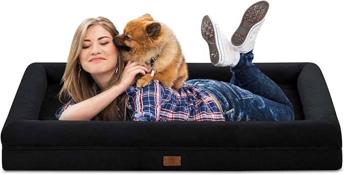 Yiruk Jumbo Dog Bed for Extra Large Dogs, XXL Waterproof Dog Bed with Removable Washable Cover, 4-Sides Bolster Support Pet Couch Sofa with Non-Slip Bottom, Black