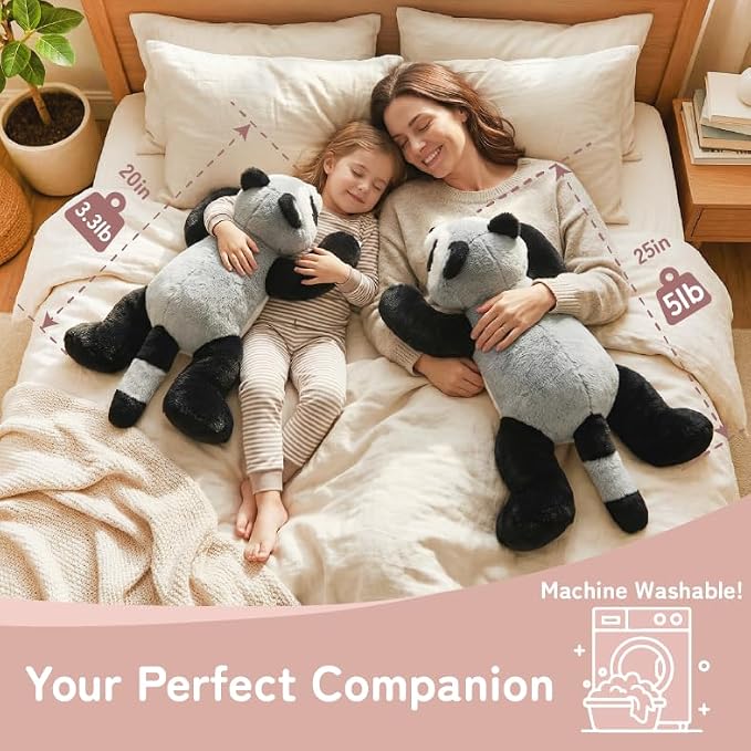 Niuniu Daddy 25" 5lb Raccoon Weighted Stuffed Animal forKids and Adults, Soft Sensory Plush Body Pillow for Calming Support, Large Animal Toy for Everyday Comfort