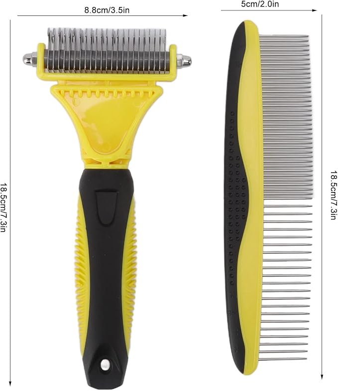 Undercoat Rake Kit, Stainless Steel Double Sided, Quick Open Knots, Safe for Dense Hair Pets, Ergonomic Handle, Sturdy and Durably, Rounded Edges for Sensitive Skin, Optimal Shedd