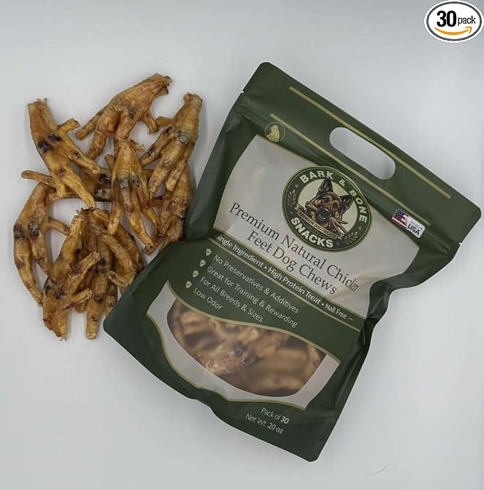 Bark & Bone Snacks Nail Free Premium Natural Chicken Feet for Dog's Treat | Single Ingredient, High Protein, 30 Count, 20 oz