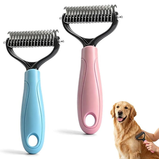 2-in-1 Dematting Comb for Dogs Cats, Double-Sided Undercoat Rake Deshedding Brush, Pet Pro Grooming Tool Removes Tangles Knots Fur, Gentle Grooming Brush for Long Haired Pets (2PCS, MIX)