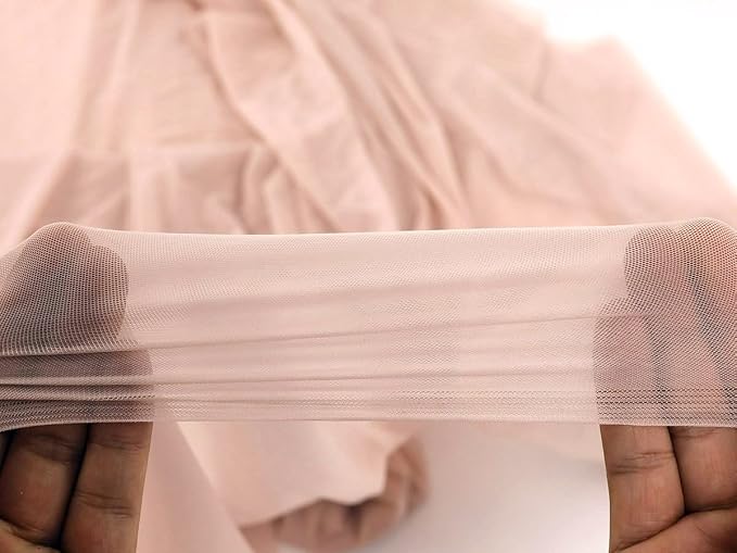 Ultrathin 4-Way Stretch Net Fabric Nylon Spandex Power Mesh Lightweight Sheer, Pre-Cut 5 Yards Long 60" Wide, (Peachy Nude)