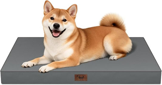 Outdoor Dog Bed for Medium Dogs, Waterproof Dog Crate Mat Orthopedic Egg Crate Foam Pet Bed with Washable Removable Oxford Cover, Grey