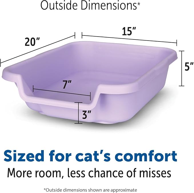 KittyGoHere Senior Cat Litter Box 2 Pack, Small Storybook Lavender Low Entrance Kitty Litter Box Sized for Cats Comfort, Perfect for Senior & Arthritic Cats, Made in USA
