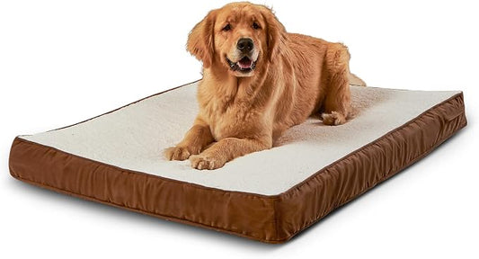 Happy Hounds Oscar Rectangle Orthopedic Foam Sherpa Dog Bed, Large (48 x 36 in.), Mocha