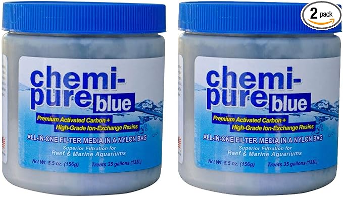 Boyd Chemi‑Pure Blue 5.5 oz Bulk (2 Pack) Aquarium Filtration Media Premium Carbon + Ion‑Exchange Resins in Nylon Bag Clears Toxins, Phosphates & Metals