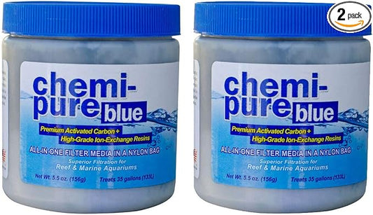 Boyd Chemi‑Pure Blue 5.5 oz Bulk (2 Pack) Aquarium Filtration Media Premium Carbon + Ion‑Exchange Resins in Nylon Bag Clears Toxins, Phosphates & Metals