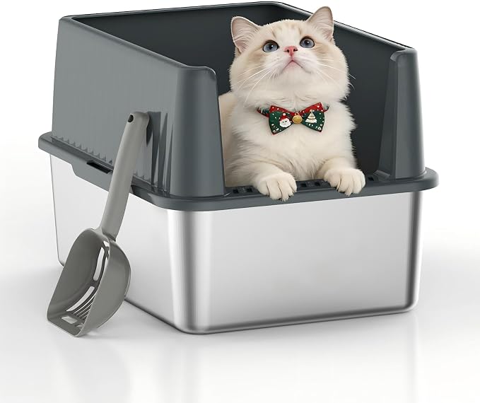 Stainless Steel Cat Litter Box, 11.8" High-Sided Litter Pan for Kittens & Small Cats, Easy to Clean Non-Stick Design, Low Entry, Stainless Steel Won't Absorb Odors
