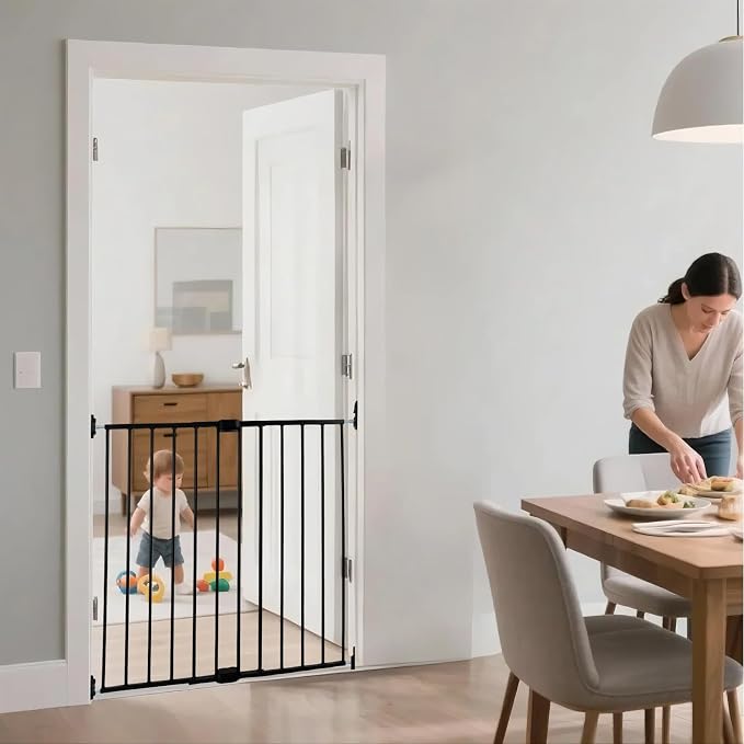 Adjustable Pet Safety Swing Gate, Hardware-Mounted Metal Gate for Stairs and Doorways, Secure Latch for Pets (Black, 24"-40.5" W x 28.75" H)