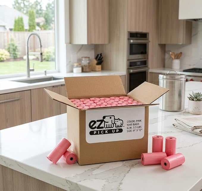 EZ Pick Up Pink Poop Bags - 1000 Dog Waste Bag Cat Puppy Waste Disposal | heavy duty, leak proof, large, 9x12