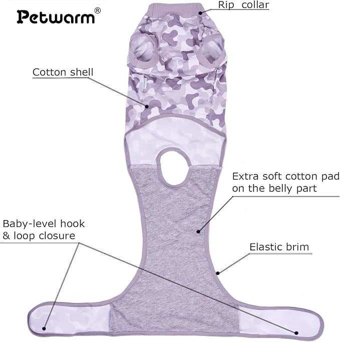 PetWarm Dog Surgery Suit, Surgical Suit for Dogs Female Spay Male Neutered, After Surgery Dog Onesie, Cone E-Collar Alternative, Camouflage Pattern, Gray, M