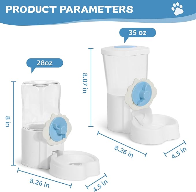 2 Pack Hanging Automatic Pet Food Water Dispenser, Auto Rabbit Feeder and Water Bottle Set for Cage, Food and Water Bowls for Cat Bunny Chinchilla Hedgehog Guinea Pig Ferret cage Accessories