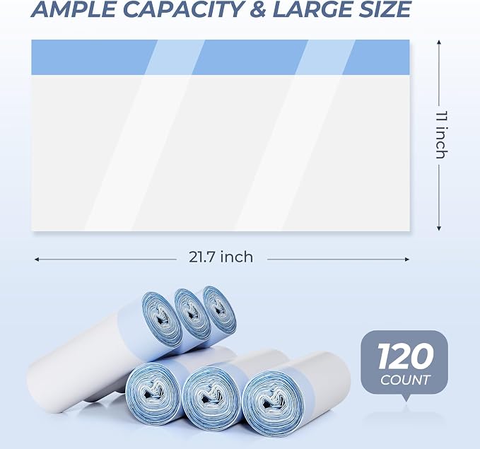 Litter Box Liners Drawstring Waste bag 6 Rolls / 120 Pcs, Heavy Duty Trash Bags, Compatible with Most of Automatic Cat Litter Box, like G1/ E2