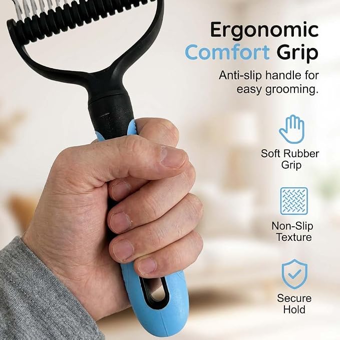 2026 Upgrade Double Sided Pet Grooming Brush, Dual Sided Pet Grooming Comb, Double Teeth, Silky Smooth, Convenient and Efficient for Dogs, Cats, Shedding, Bathing, and Daily Grooming (2PCS-Grey)