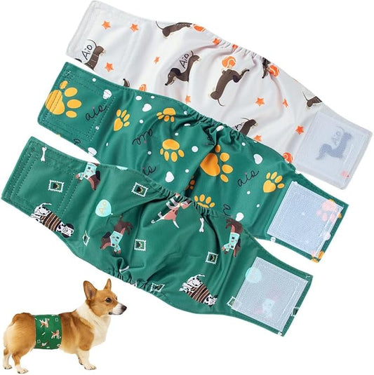 Washable Reusable Dog Diapers Male,3Packs Breathable Belly Bands Happy Crayon Dogfor Male Dogs for Summer,Doggie Diapers for Male Dogs M