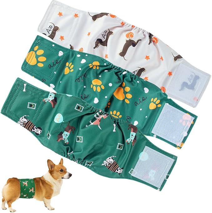 Washable Reusable Dog Diapers Male,3packs Breathable Belly Bands Happy Crayon Dogfor Male Dogs for Summer,Doggie Diapers for Male Dogs Small