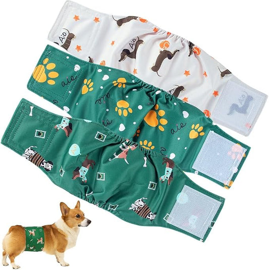 Fashion Washable Reusable Dog Diapers Male,3Packs Breathable Belly Bands Happy Cray On Dogfor Male Dog Belly Band Diapers for Male Dogs L