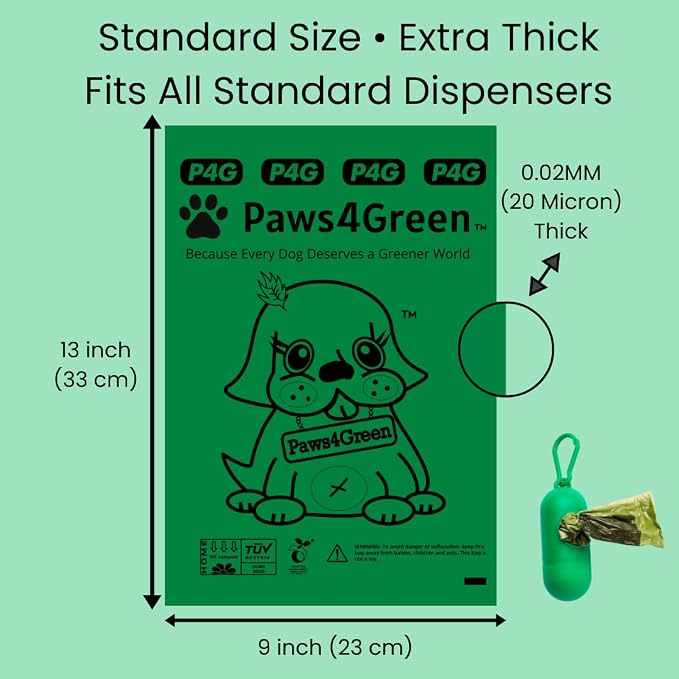 100% Certified Home Compostable Poop Bags (135 Count 9 Rolls), Plant Based, Extra Thick (20 Micron), Leak Proof, Unscented Standard Size 9 X 13'', ASTM D6400 & EN 13432 Compliant