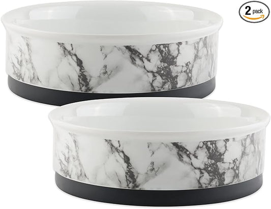 Bone Dry Pet Bowl Collection Ceramic Set, Small, Marble, 2 Count White