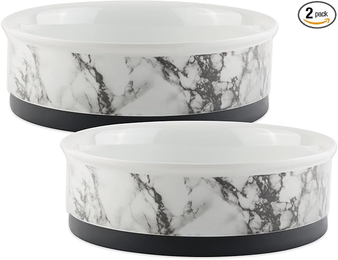 Bone Dry Pet Bowl Collection Ceramic Set, Medium, Marble, 2 Count White