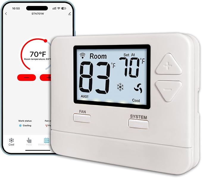 Heagstat WiFi Thermostat for Home 1 Heat/1 Cool 24V Conventional System, APP Remote Control, 7-Day Programmable, C-Wire Required