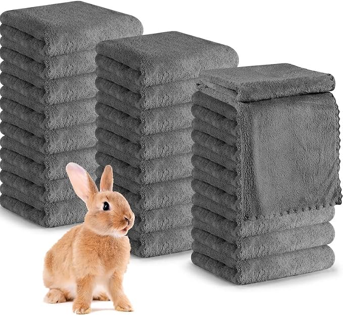 Newwiee 24 Pcs 24 Pcs Guinea Pig Fleece Bedding Blankets Bulk Washable Small Animal Fleece Cage Liners Pet Wash Cloth Sleeping Mat Cover for Hamster Chinchilla Rabbit Hedgehog (14 x 30 Inch,Gray)