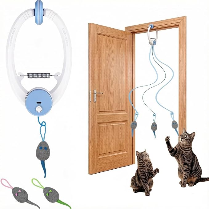 Automatic Cat Toy for Indoor Cats, Smart Door Frame Hanging Interactive Cat Toy, USB Rechargeable Self Play Cat Teaser with Elastic Rope, Jumping Swing Catching Exercise Toy
