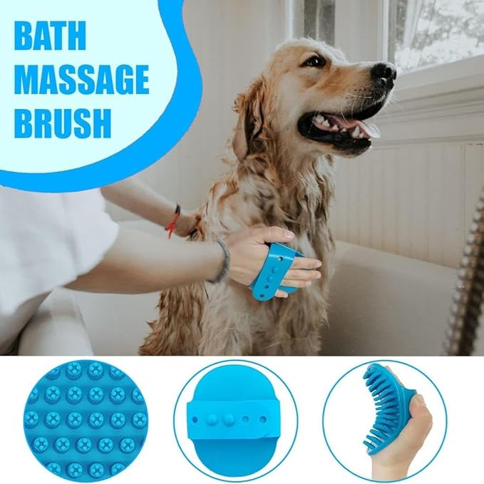 Loving PETS 6-in-1 Dog Grooming Kit - Self Cleaning Slicker Brush, Dematting Rake, Steel Comb, Flea Comb & Bath Brush - Professional Pet Grooming Set with Storage Bag for Dogs & Cats (Blue)