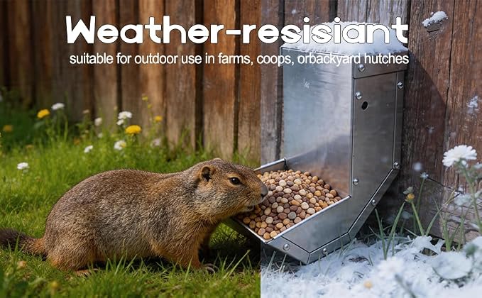 Small Animal Gravity Feeder 4 Pcs - Stainless Steel Pet Feeding Rabbits Feeder, Anti-Corrosion Durable with Sliding Lid for Indoor Outdoor Cage Use