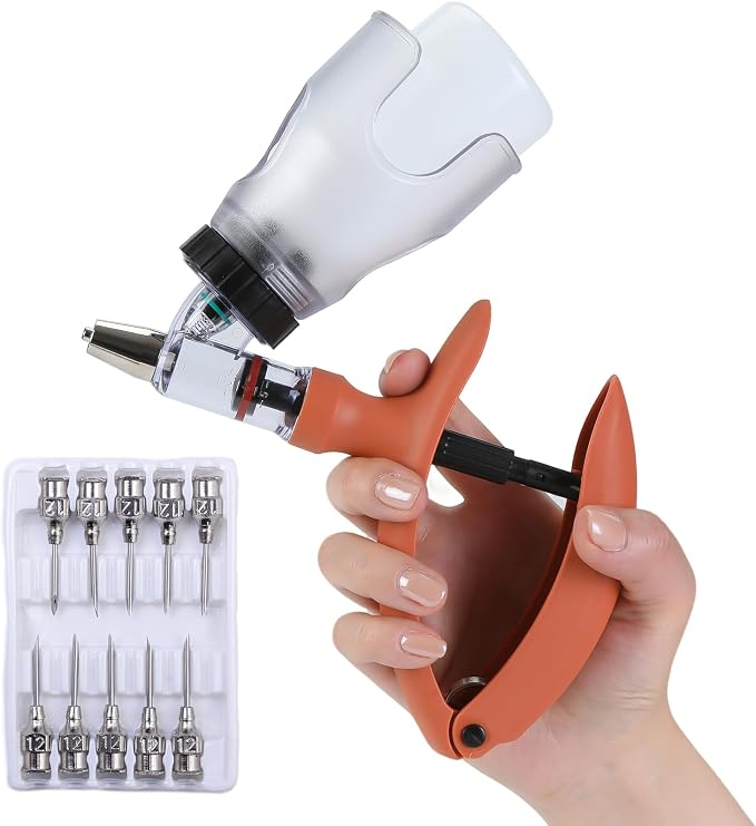 5ML Livestock Syringe, Automatic Self Refill Syringes Continuous Repeating Adjustable Bottle Attachment Livestock Animal Injection Gun with 10 Needles, for Chicken, Duck, Pig, Sheep, Cow Poultry
