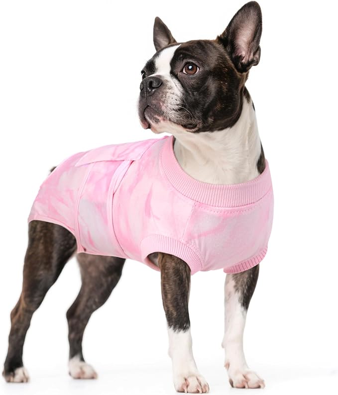 Kuoser Dog Surgery Recovery Suit, Anti Licking Surgical Suit for Dogs Male Neuter, Soft Dog Surgery Suit Female Spay Subsititute E-Collar Cone, Doggie Body Suits After Surgery Pink Tie Dye M