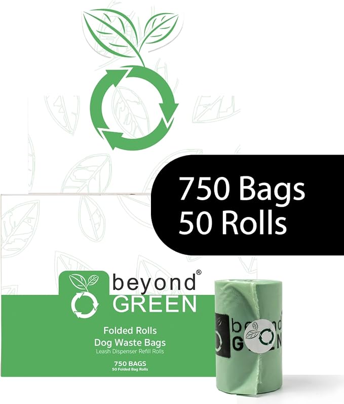 beyondGREEN Plant-Based Dog Poop Waste Bags for Leash Dispenser - 750 Bags - 50 Rolls of 15 Bags - 9" x 12"
