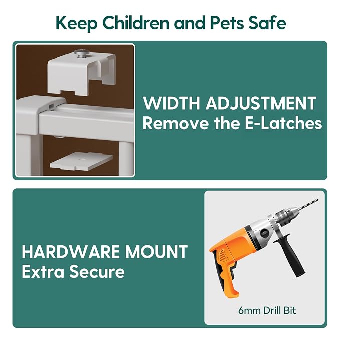 Babelio Baby Gate for Stairs, Kitchen & Doorways, 26-43" W 28" H No Bottom Bar| Easy Installation| One-Handed Operation| Auto-Close| Hardware Mount (Drill Needed) Safety Dog/Pet Gate Indoor (White)