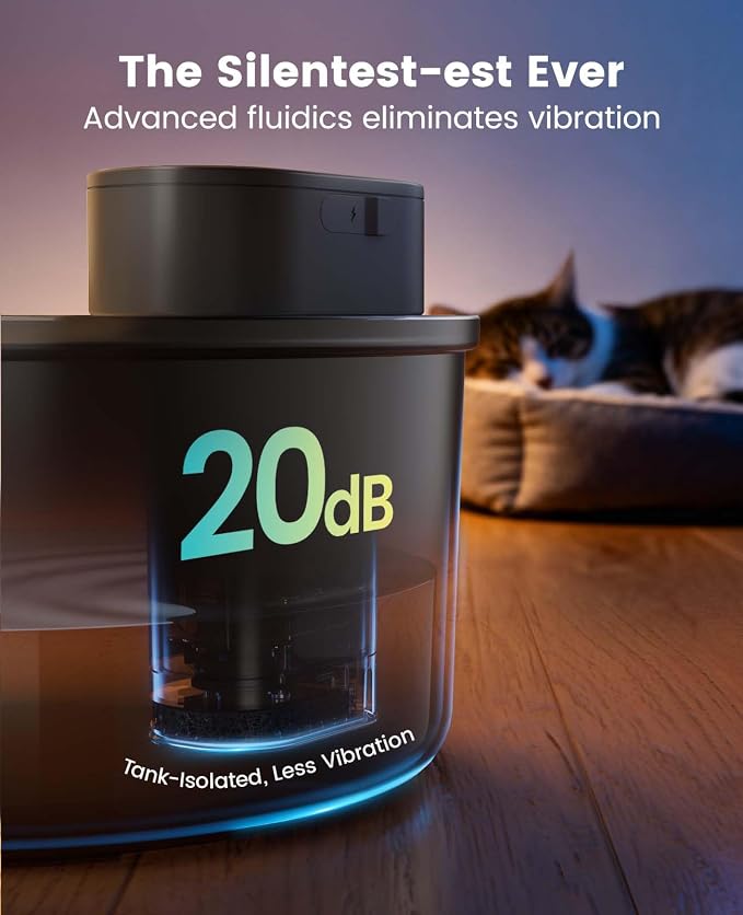 3.2L Cat Water Fountain with 9 Filters, 304 Stainless Steel Water Tray, Cordless Pet Water Fountains, Battery Operated for Cats Indoor, 20dB Ultra-Quiet